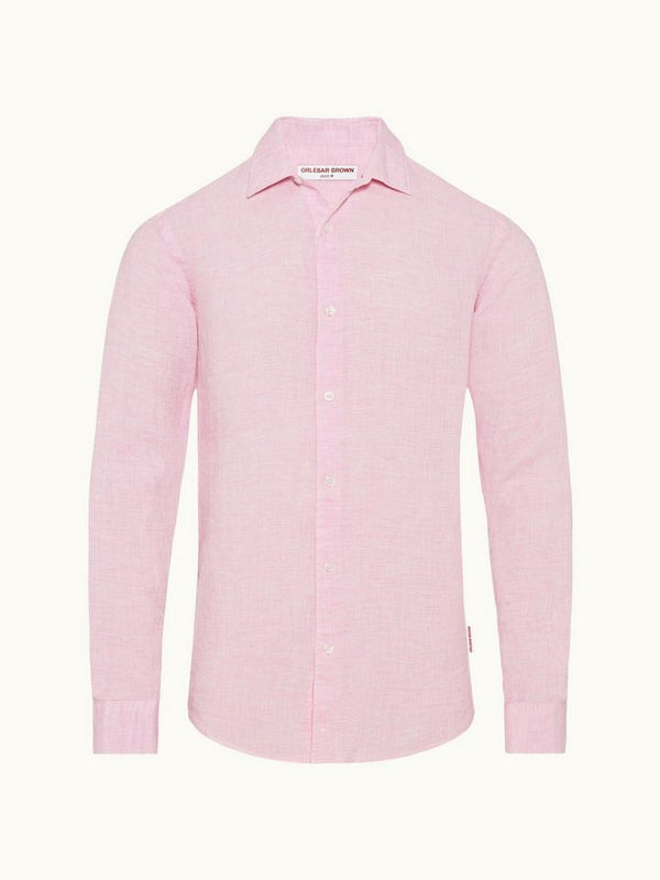 Giles Linen - Pale Pink/White Classic Collar Tailored Fit Linen Shirt