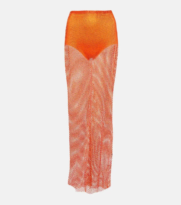 Giuseppe di Morabito Crystal-embellished mesh maxi skirt | LYBSTORE