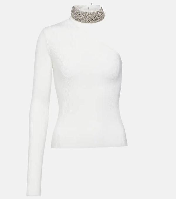 Giuseppe di Morabito Crystal-embellished wool-blend top | LYBSTORE