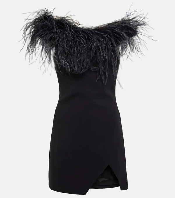 Giuseppe di Morabito Feather-trimmed off-shoulder minidress | LYBSTORE