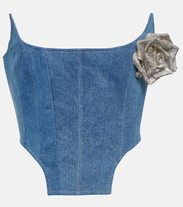 Giuseppe di Morabito Floral-appliqué denim bustier | LYBSTORE