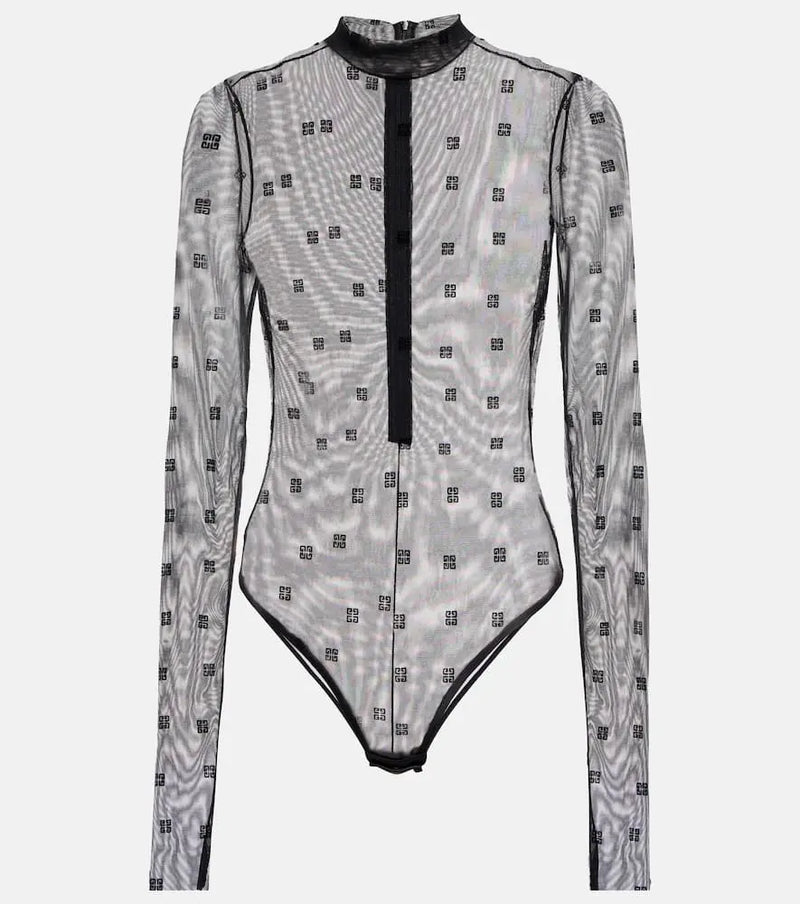 Givenchy 4G jacquard-knit tulle bodysuit | LYBSTORE