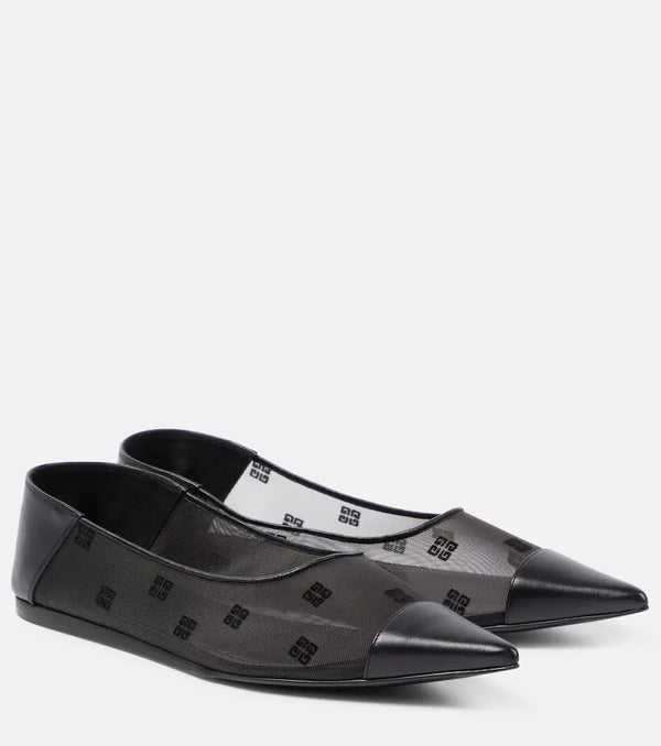 Givenchy 4G leather-trimmed mesh ballet flats | LYBSTORE