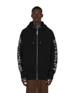 Givenchy Barbed Wire Printed Hooded Zip Sweater Black