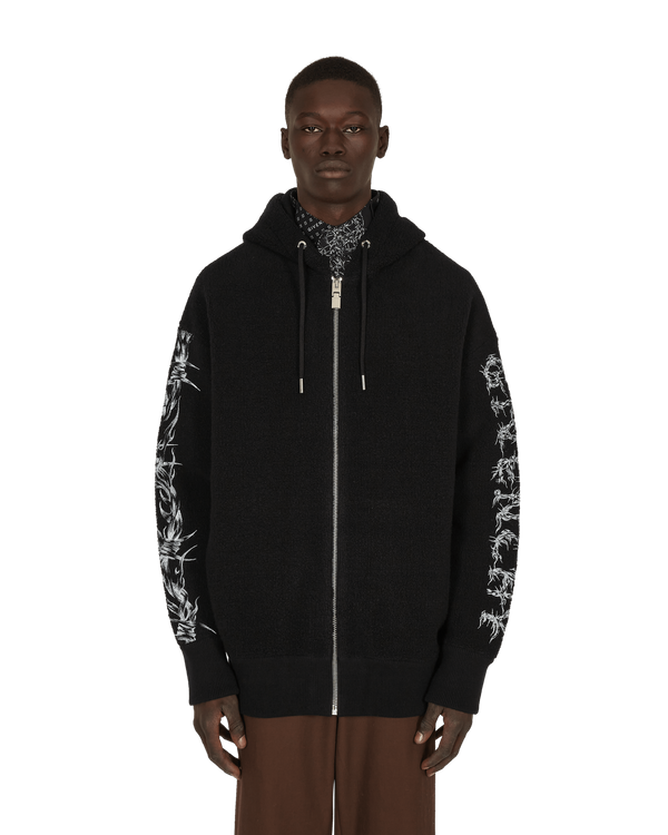 Givenchy Barbed Wire Printed Hooded Zip Sweater Black