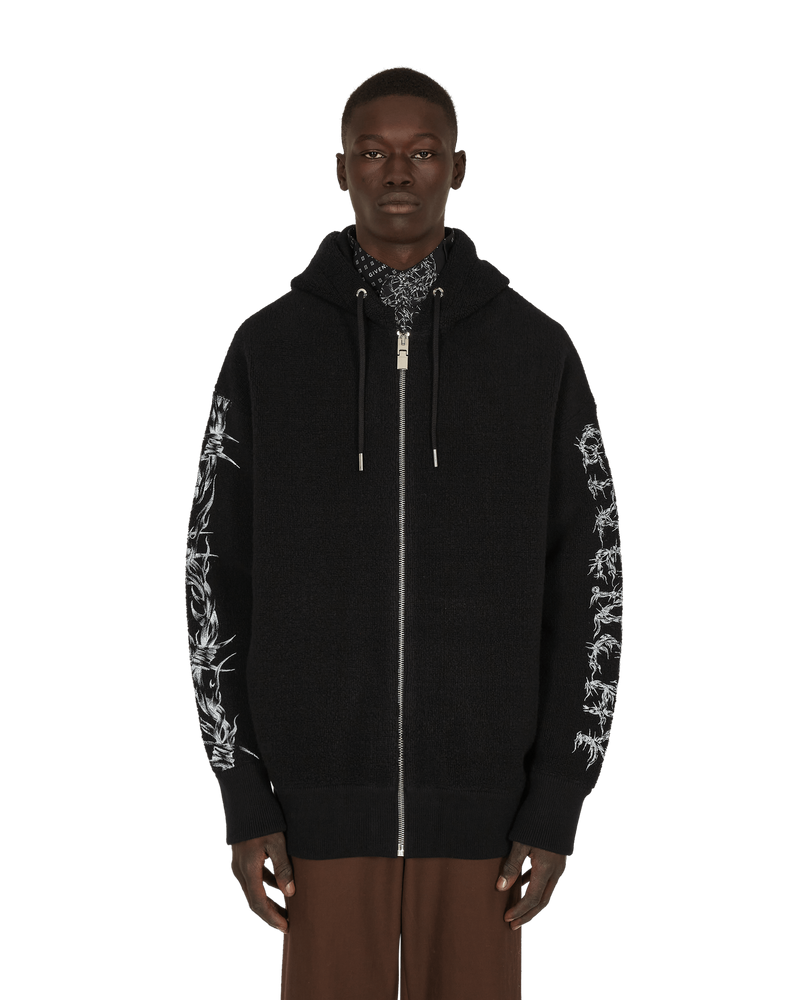 Givenchy Barbed Wire Printed Hooded Zip Sweater Black