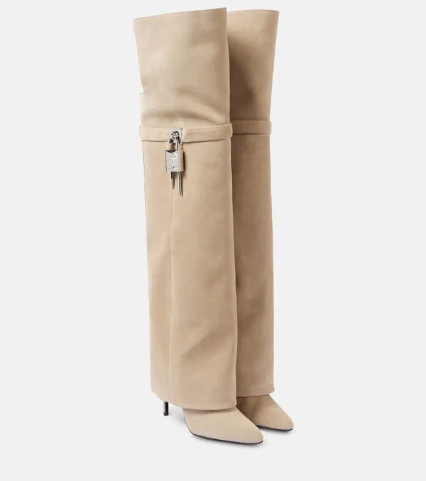 Givenchy Shark Lock 95 suede over-the-knee boots