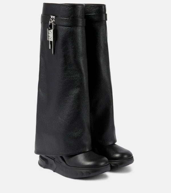 Givenchy Shark Lock Biker leather knee-high boots | LYBSTORE