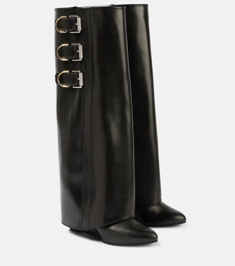 Givenchy Shark Lock Buckles 90 leather knee-high boots