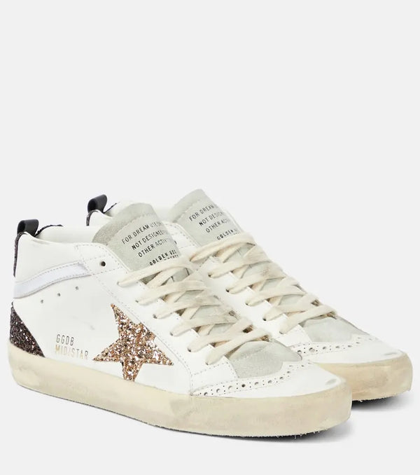 Golden Goose Mid Star glitter leather sneakers | LYBSTORE