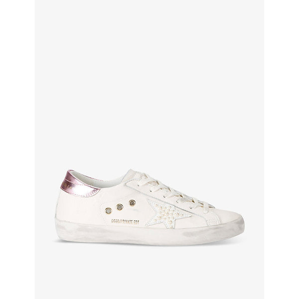 Womens Golden Goose Women's Superstar pearl-embellished leather low-top trainers