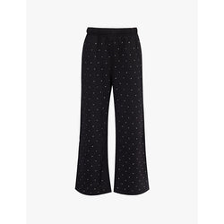 Womens Good American Crystal-embellished wide-leg cotton-blend jogging bottoms