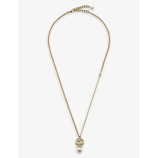 Womens Gucci Blondie interlocking G-charm gold-toned metal and faux-pearl necklace