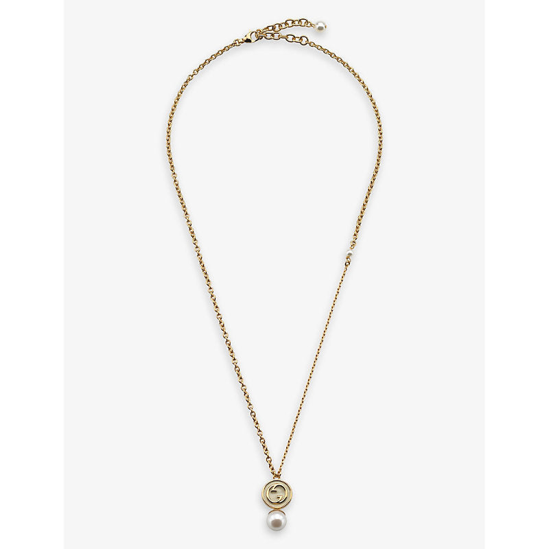 Gucci Blondie interlocking G-charm gold-toned metal and faux-pearl necklace