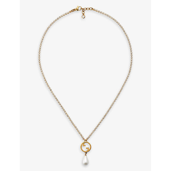 Womens Gucci Blondie interlocking G-charm gold-toned metal, faux-pearl and crystal necklace