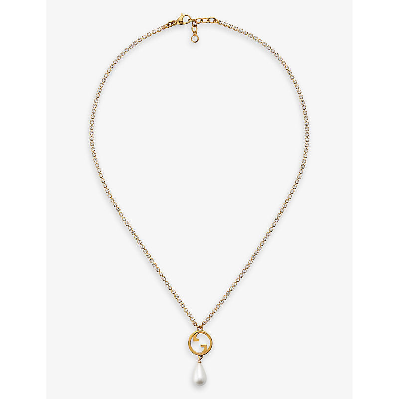 Gucci Blondie interlocking G-charm gold-toned metal, faux-pearl and crystal necklace