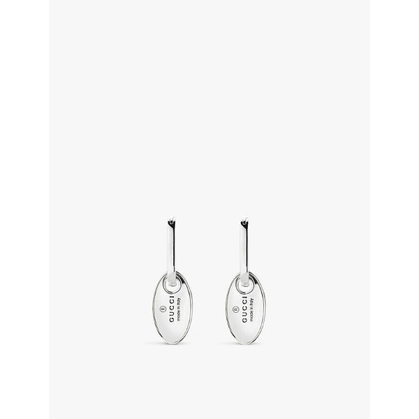 Womens Gucci Brand-engraved sterling-silver hoop earrings