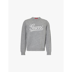 Mens Gucci Brand-intarsia crewneck brushed wool knitted jumper