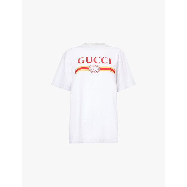 Womens Gucci Brand-print relaxed-fit cotton-jersey T-shirt