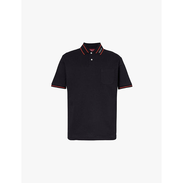 Mens Gucci Branded-collar striped-trim stretch-cotton polo shirt