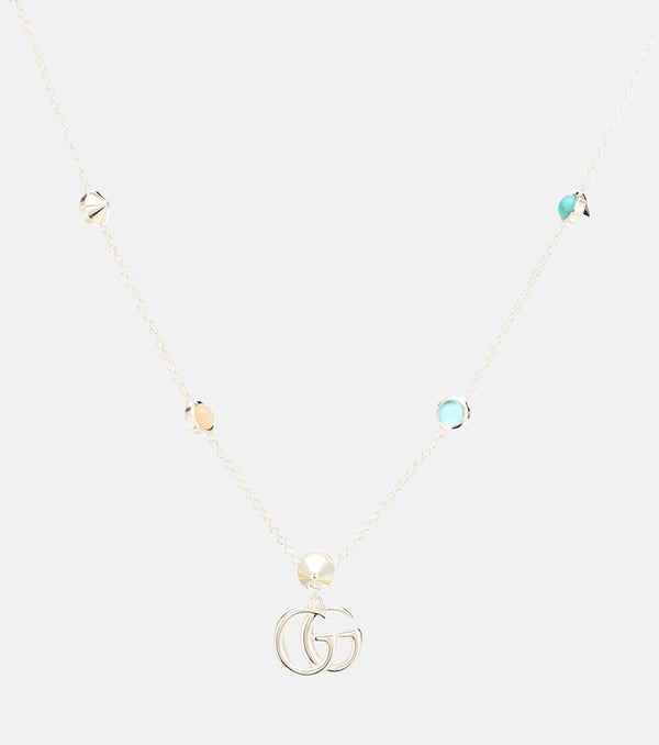 Gucci Double G mother-of-pearl and topaz-embellished sterling silver necklace | LYBSTORE