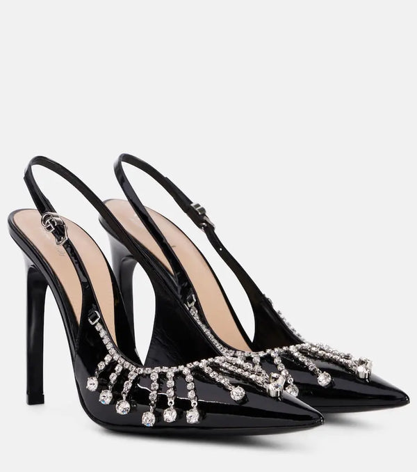 Gucci Embellished patent leather slingback pumps