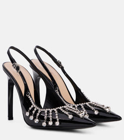 Gucci Embellished patent leather slingback pumps