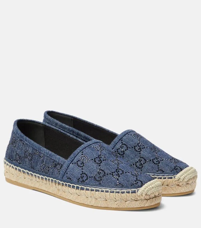 Gucci GG crystal-embellished denim espadrilles | LYBSTORE