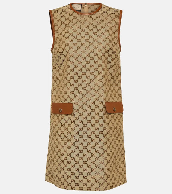 Gucci GG leather-trimmed canvas minidress | LYBSTORE