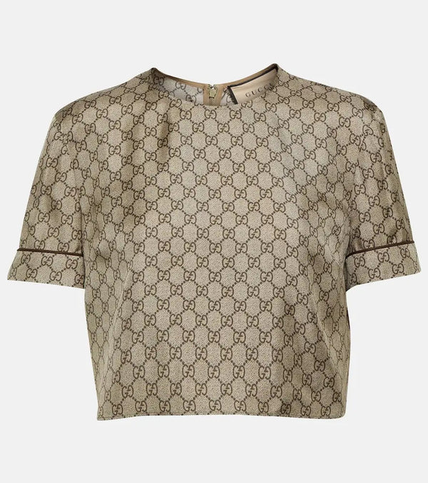 Gucci GG printed silk twill crop top | LYBSTORE