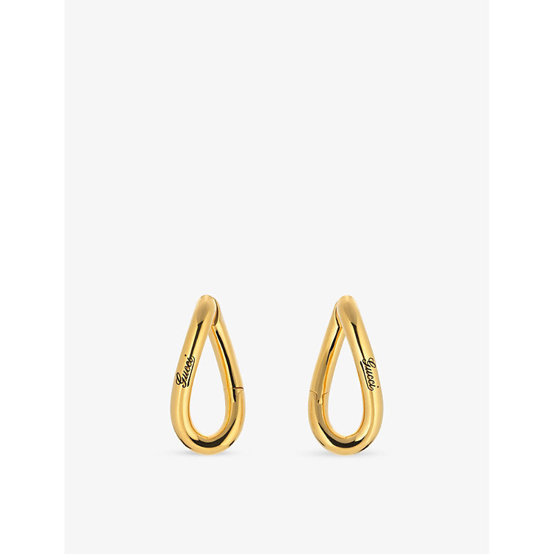 Gucci Geometrical logo-engraved metal hoop earrings