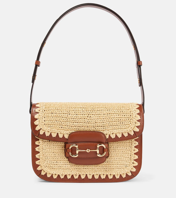 Gucci Horsebit 1955 raffia-effect shoulder bag