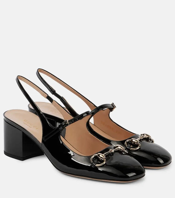 Gucci Horsebit 55 patent leather slingback pumps