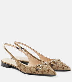 Gucci Horsebit GG canvas slingback flats