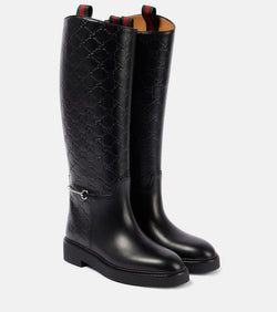 Gucci Horsebit GG debossed leather knee-high boots