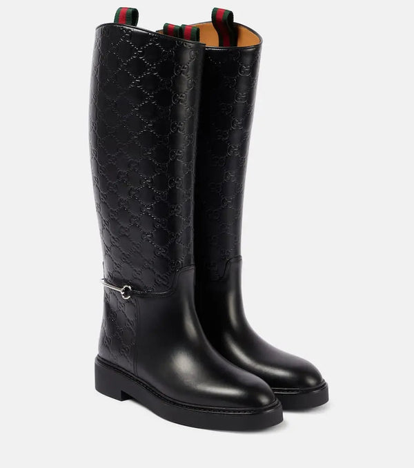 Gucci Horsebit GG embossed leather knee-high boots | LYBSTORE