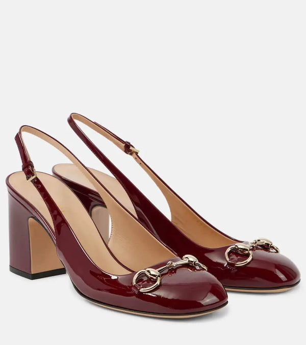 Gucci Horsebit patent leather slingback pumps | LYBSTORE