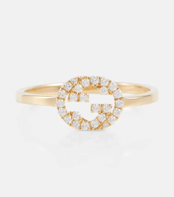 Gucci Interlocking G 18kt gold ring with diamonds | LYBSTORE