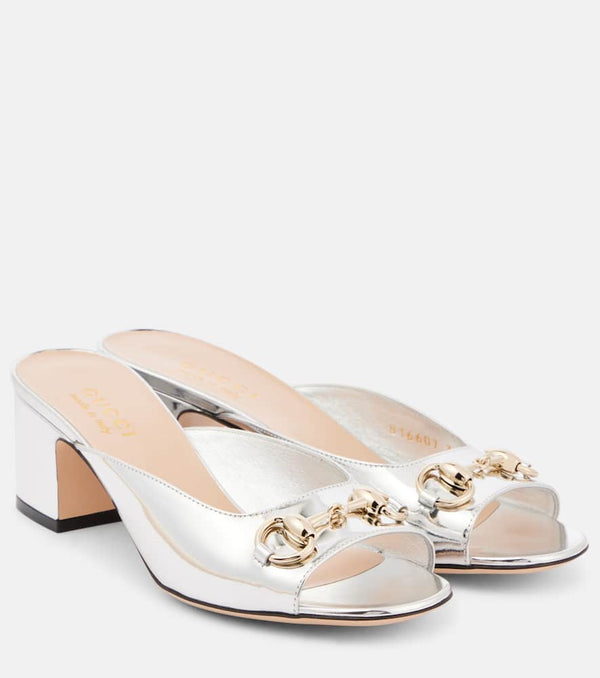 Gucci Lady Horsebit metallic leather mules