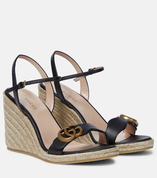 Gucci Leather wedge espadrille sandals | LYBSTORE