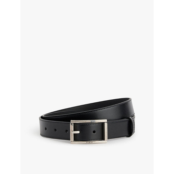 Gucci Logo-engraved rectangular-buckle calf-leather belt | LYBSTORE