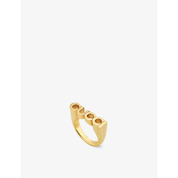 Womens Gucci Logo-script antique gold-toned metal ring