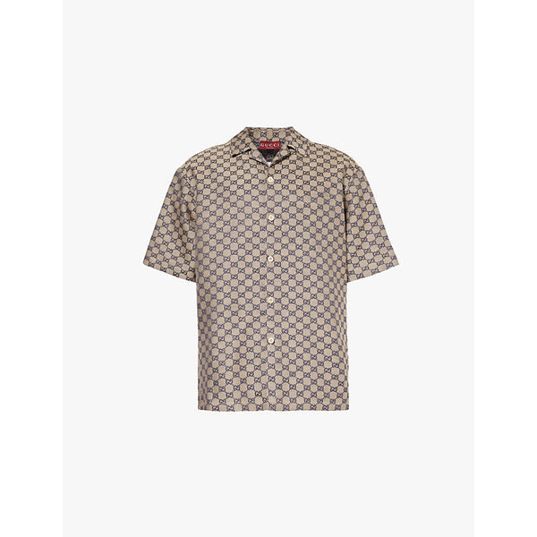 Gucci Monogram-pattern regular-fit linen-blend shirt