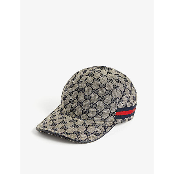 Womens Gucci Monogram-pattern striped-trim canvas cap