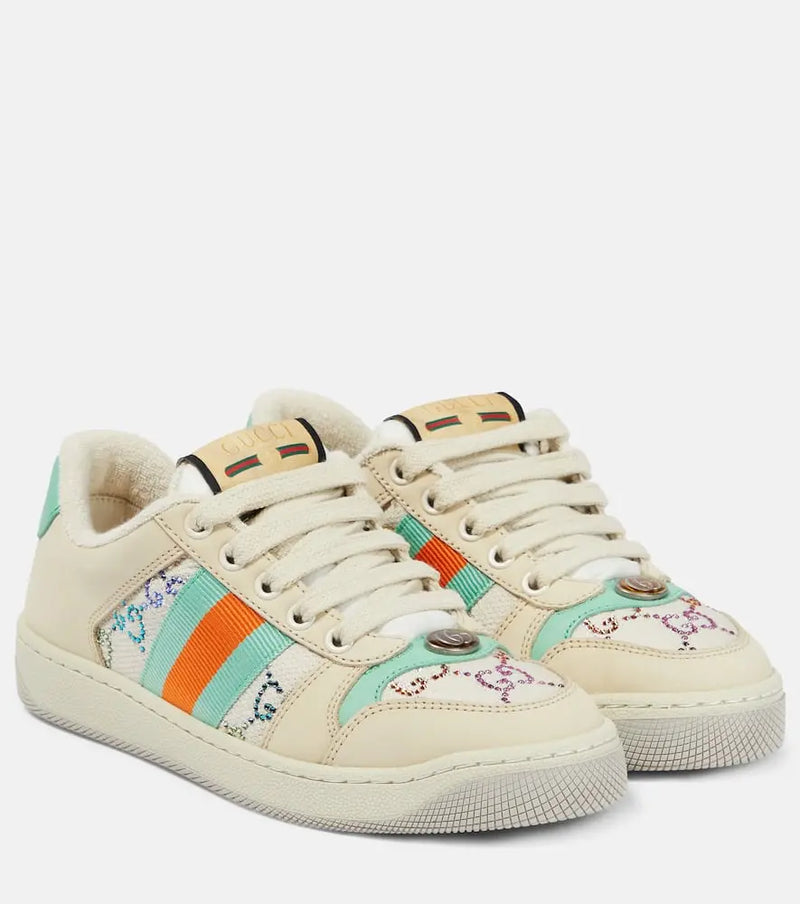 Gucci Screener embellished leather sneakers | LYBSTORE