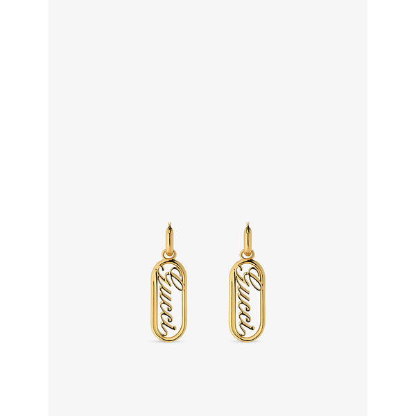 Womens Gucci Script gold-toned metal earrings