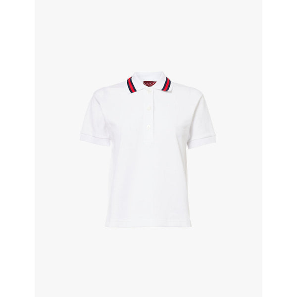 Womens Gucci Stripe-collar slim-fit cotton-piqué polo shirt