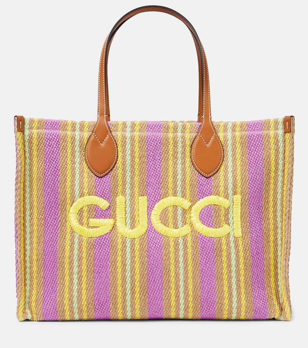 Gucci Striped leather-trimmed tote bag