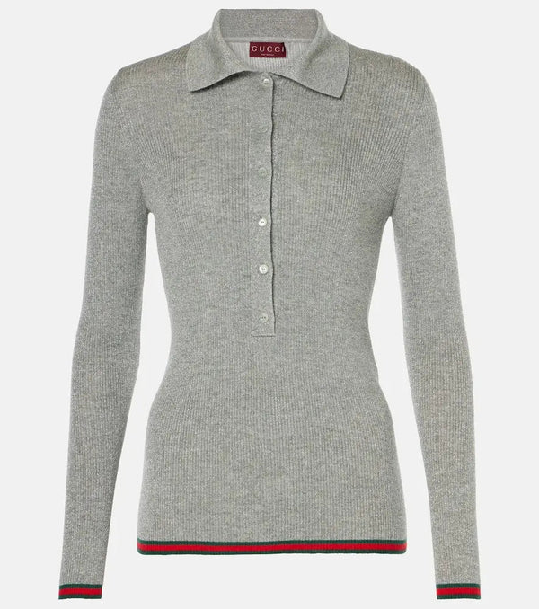 Gucci Web Stripe cashmere-blend polo sweater | LYBSTORE