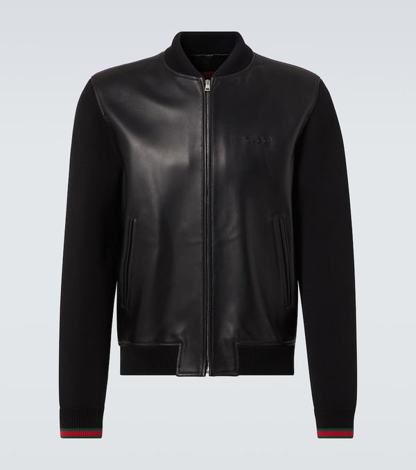 Gucci Web Stripe leather bomber jacket